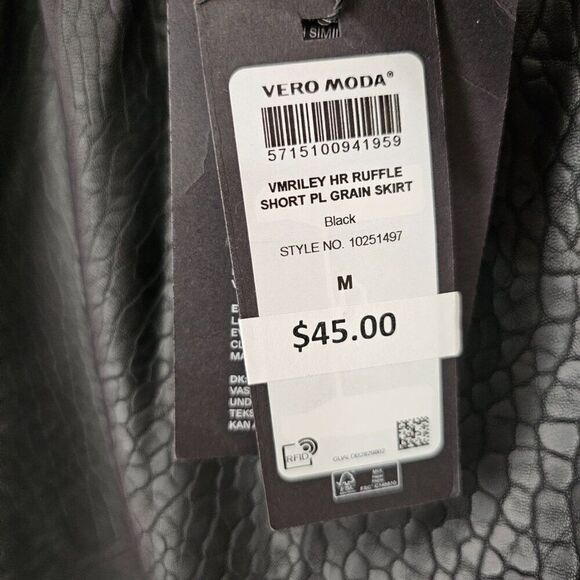 NWT VERO MODA RILEY BLACK FAUX PEBBLE LEATHER MINI SKIRT SIZE M - Picture 12 of 15